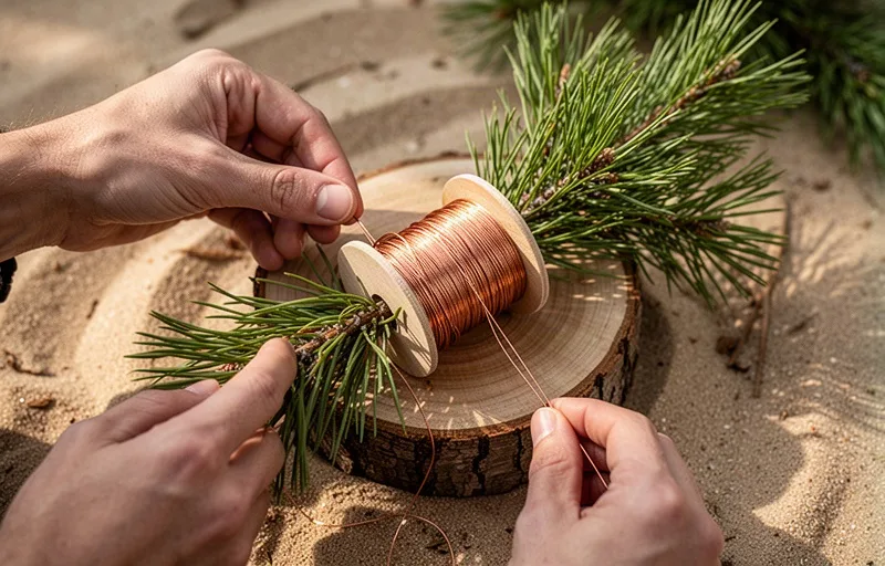 Binding Winter Greens with Annealed Copper Wire