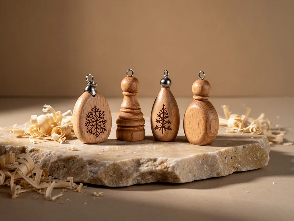 Turned Beechwood Tree Ornaments